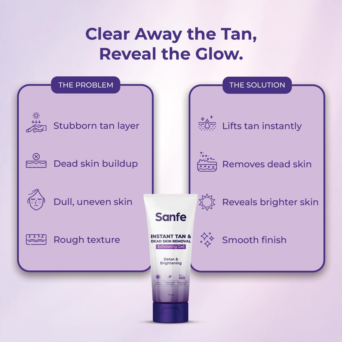 Sanfe Instant Tan & Dead Skin Removal Exfoliating Gel | AHA Exfoliating Gel | Removes Tan, Dead Skin & Impurities | Brightening & Smooth | Suitable for All Skin Types | 100g | Pack of 1