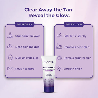 Sanfe Instant Tan & Dead Skin Removal Exfoliating Gel | AHA Exfoliating Gel | Removes Tan, Dead Skin & Impurities | Brightening & Smooth | Suitable for All Skin Types | 100g | Pack of 1