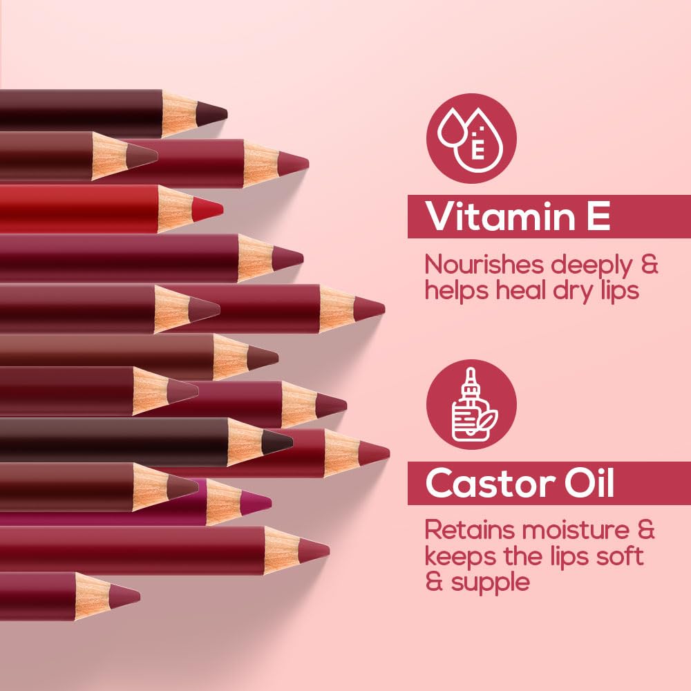 RENEE Define Pencil Lip Liner - Peppy Red, Long Lasting & Smudge Proof, Full Coverage, Intensely Pigmented, Easy Glide Formula, Vitamin E & Castor Oil Infused, 1.2Gm