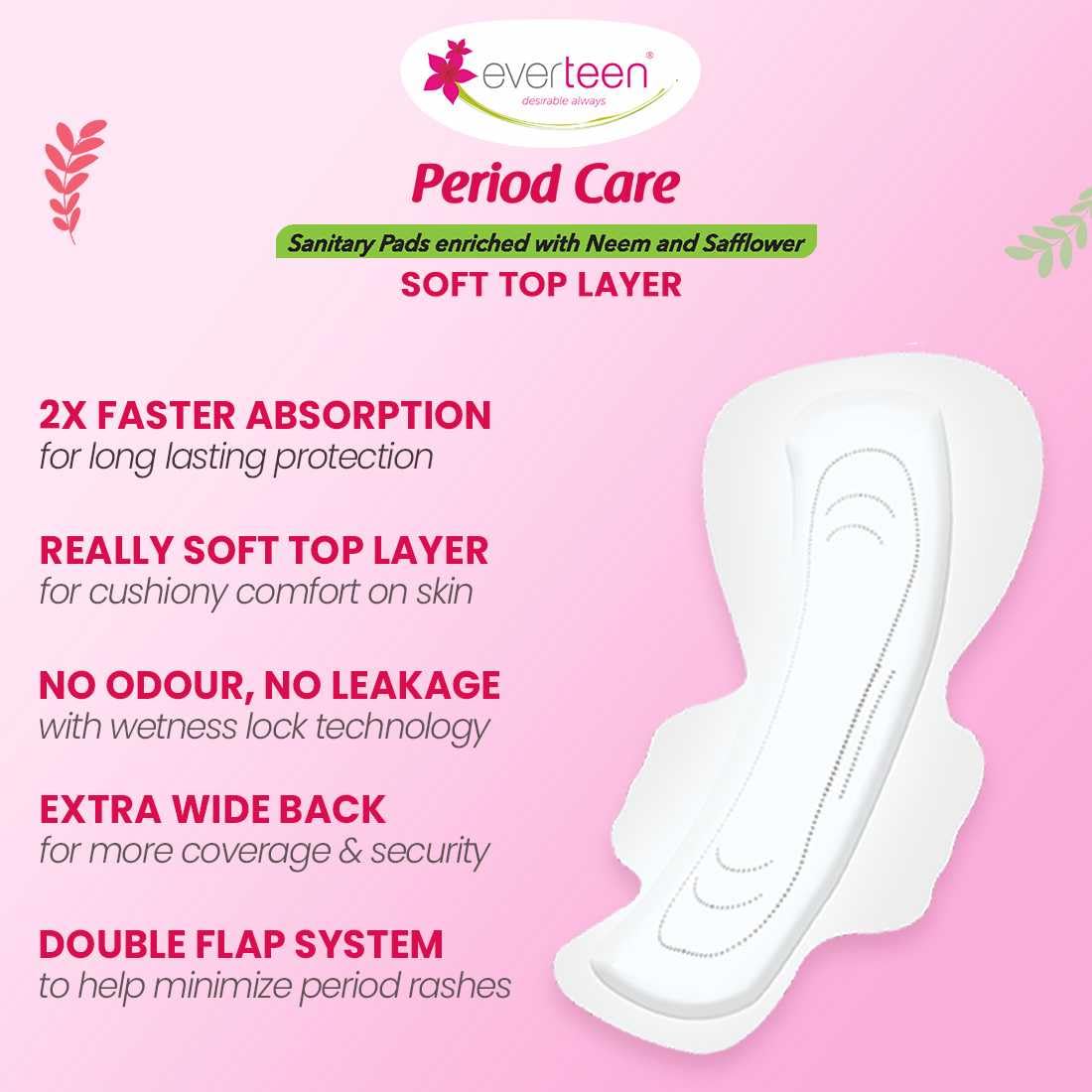 Everteen sanitary pad with features on a pink background