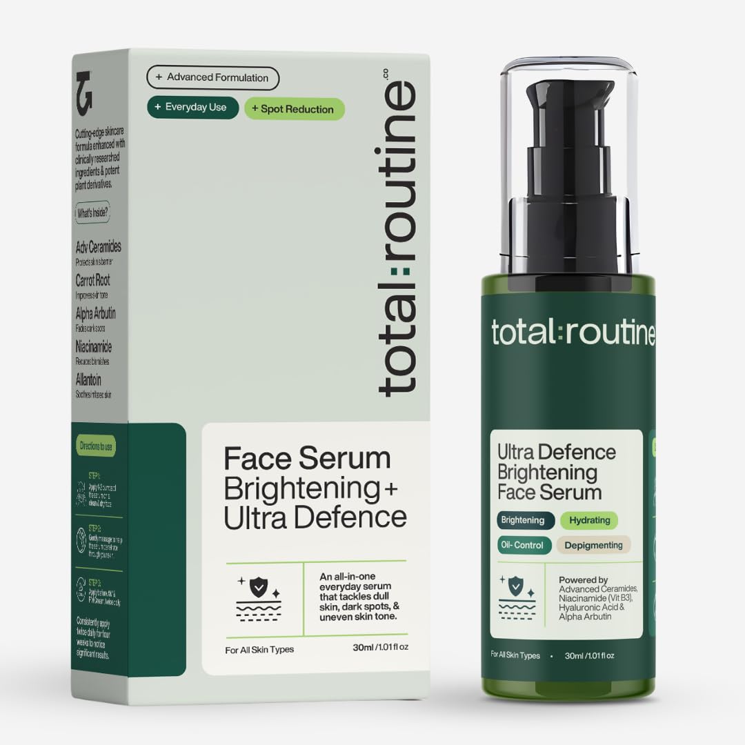 Total Routine Ultra Defence Brightening Face Serum with packaging on a white background