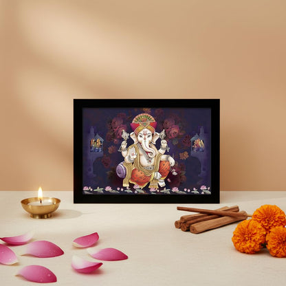 Lucky Pagdi Ganesha Religious Wooden Art Framed Painting - Ready to Hang (Multicolour, Medium, 12inch x 18 inch)