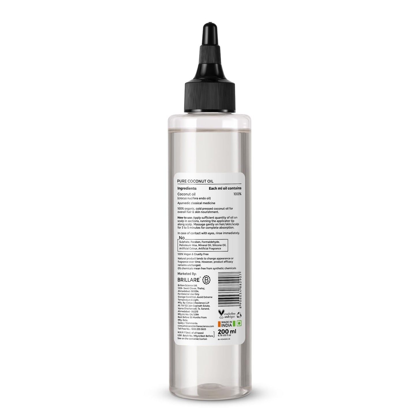 Brillare Pure Coconut Oil, Organic and Cold Pressed Hair Oil with Zero Chemicals, Rich in Vitamins & Amino Acids, Best for Dry & Flaky Skin
