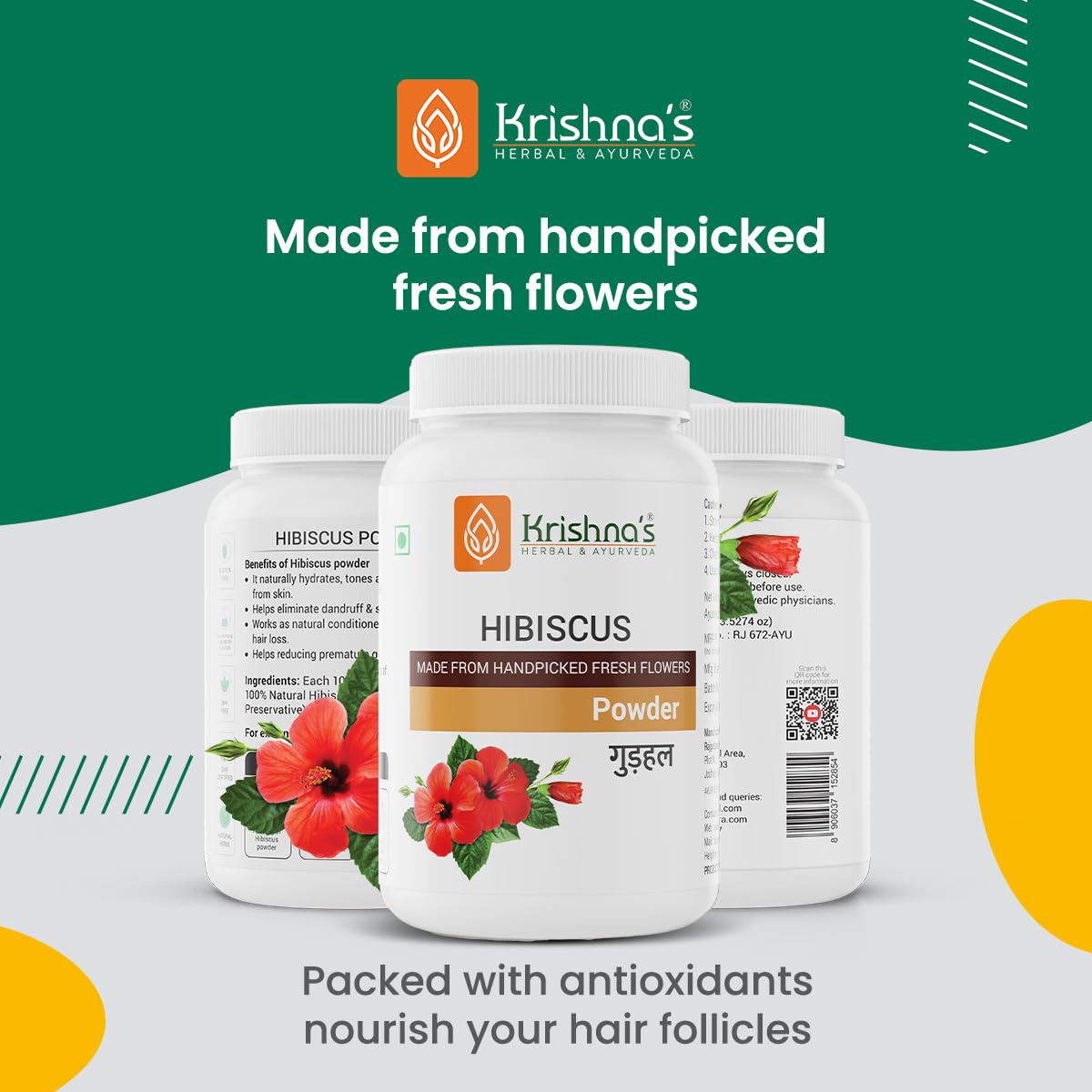 Krishna's Hibiscus Powder - 100 g | Preservative Free - For Hair Pack & Oil |Eliminate Dandruff & Strengthen The Hair