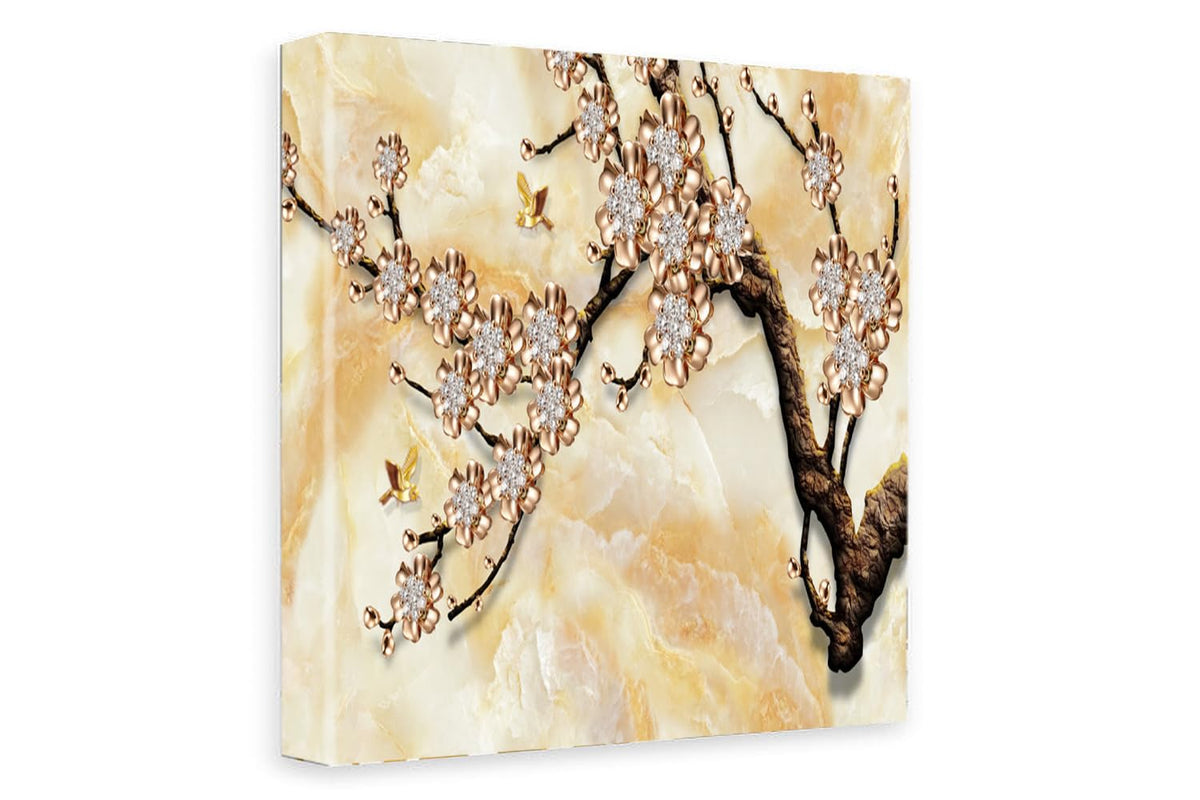 Printed Framed Canvas Painting for Home Decor Office Wall Studio Wall Living Room Decoration (22x22inch Wrapped) - 3D Gold Flower