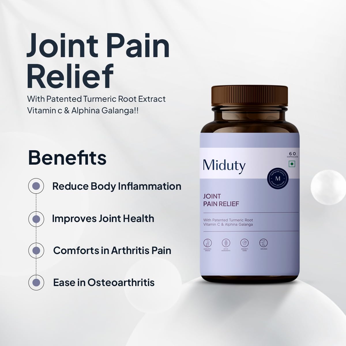 Zephivo Miduty by Palak Notes Joint Pain Relief Supplement Boswellia Serrata, Turmeric Root Complex, Ginger Root - Support Joint Health Supplement - 60 Capsules