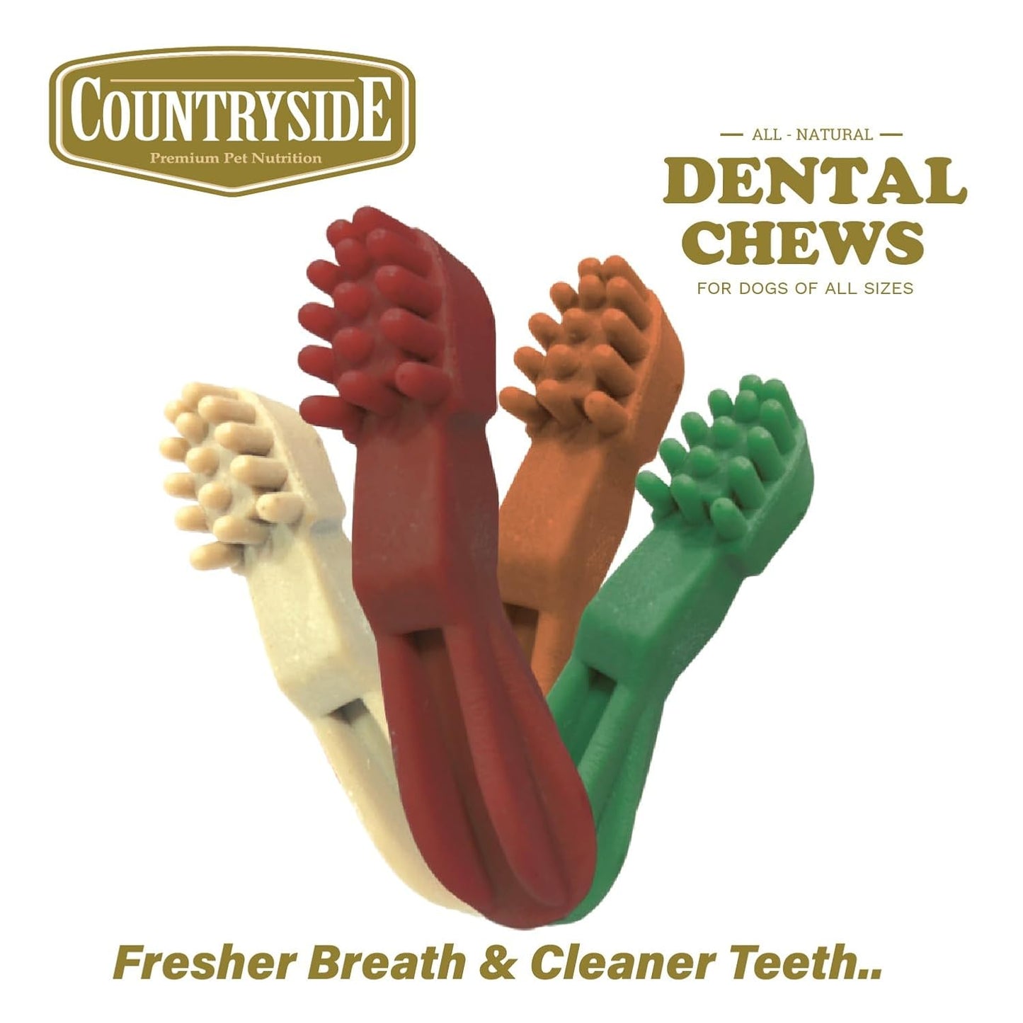 COUNTRYSIDE Dog Dental Chews Treats 250g – Lamb Flavor | Brush-Shaped Chews for Dogs, Oral & Gum Care for Dogs | Fights Plaque & Tartar | Freshens Breath | Calcium Enriched & Gluten Free