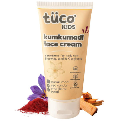 Tuco® Kids Kumkumadi Face Cream | Lightweight, Non Greasy & Fast Absorbing | Infused with Kumkumadi, Red Sandal Majistha & Turmeric | Fights Tan, Brighten Skin & Reduce Dull Spots | SLS & Paraben Free | Safe for Baby-50gm