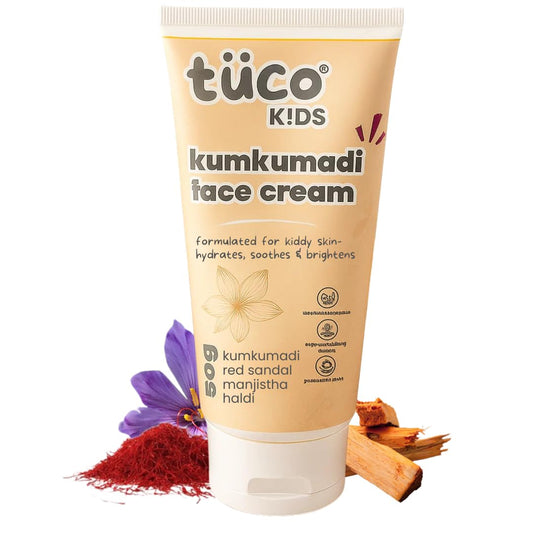 Tuco® Kids Kumkumadi Face Cream | Lightweight, Non Greasy & Fast Absorbing | Infused with Kumkumadi, Red Sandal Majistha & Turmeric | Fights Tan, Brighten Skin & Reduce Dull Spots | SLS & Paraben Free | Safe for Baby-50gm