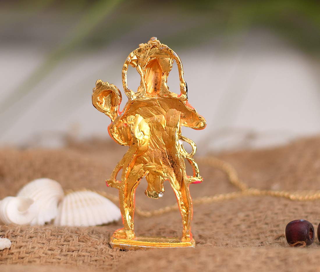 Gold Plated Lord Hanuman Car Dashboard God Idol - Hanuman Murti for Home - Balaji/Bajrangbali Murti for Pooja/Puja Gift (Size 10cm x 4.5cm).