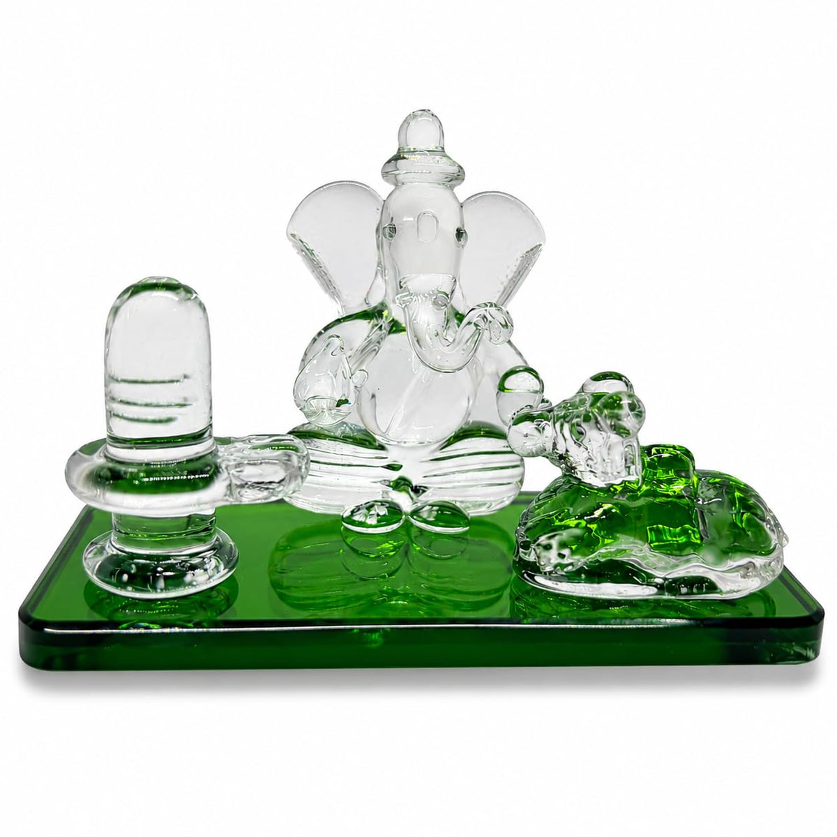 Crystal Glass Shiva Ganesha Nandi Statue, Decorative Religious Showpiece for Home, Temple & Office, Green Hindu God Idol for Pooja Room & Spiritual Decor, 4 x 2.5 Inch