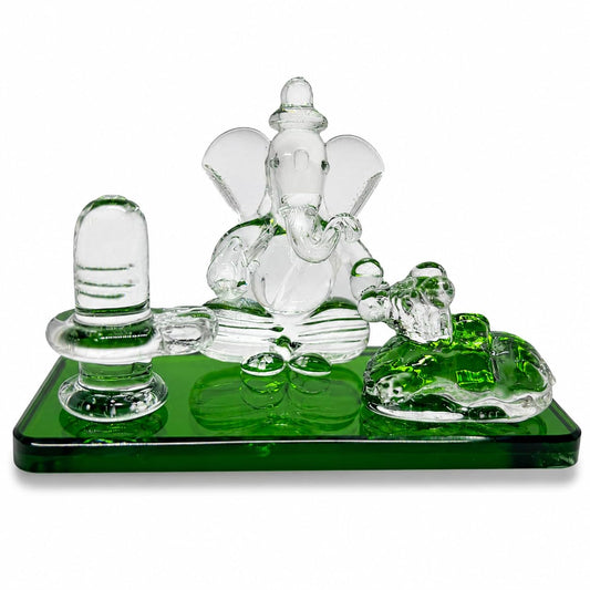 Crystal Glass Shiva Ganesha Nandi Statue, Decorative Religious Showpiece for Home, Temple & Office, Green Hindu God Idol for Pooja Room & Spiritual Decor, 4 x 2.5 Inch