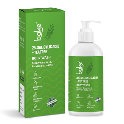 BAKE 2% Salicylic Acid & Lactic Acid Body Wash for Body Acne | Prevents Back Acne, Bumpy Skin, Reduces Skin Inflammation & Strawberry Legs | For Women & Men | 250ml