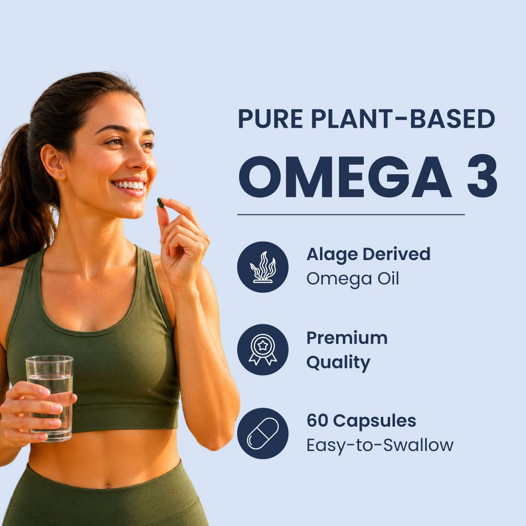 Zeroharm Veg Omega DHA Capsules 400mg | Plant-Based Omega-3 from Algae (Not Fish Oil) | Supports Brain, Heart, Eye & Joint Health | Veg Omega 3 DHA Supplement for Men and Women | 60 Capsules