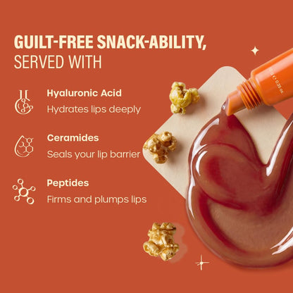 Plum BodyLovin’ Popcorn N' Pilates Glassic Lip Balm | Caramel Brown Gloss Tint | Hydrating Lip Balm with Hazelnut Oil, Ceramides & Hyaluronic Acid | Moisturizes Dry & Chapped Lips | 10 g