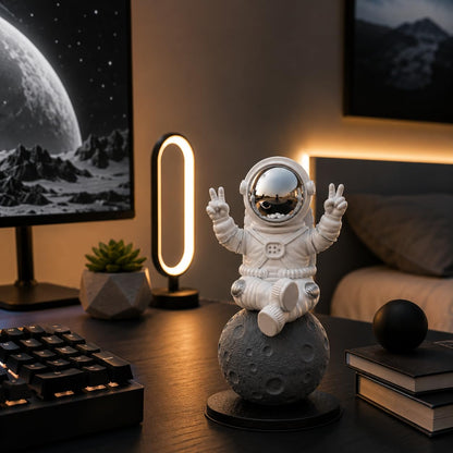 Astronaut Figurine Showpiece for Home Décor, Office Desk, Car Dashboard & Table Decoration | Space Astronaut Statue Collectible Gift for Home, Room & Workspace (Sitting on Moon Silver Large)