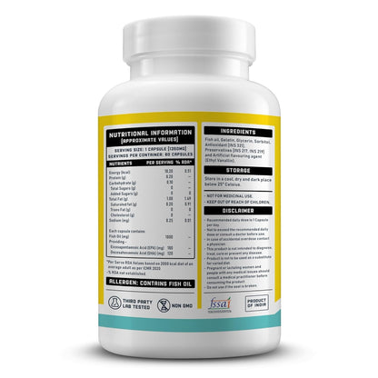 YouWeFit Daily Strength Omega 3 Fish Oil Capsules - 60 Soft Gels With 180mg EPA & 120mg DHA To Supports Heart & Joint Health | Omega 3 Supplement 1000mg