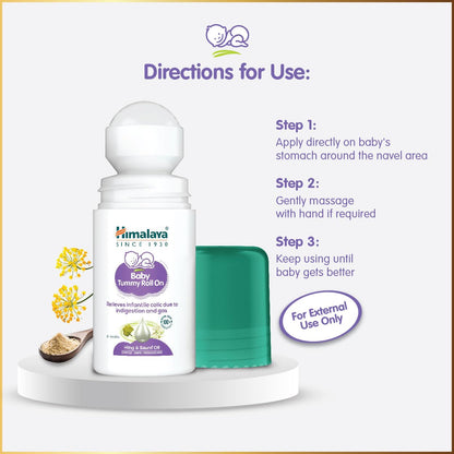 Himalaya Baby Tummy Roll On (40ml) with 5 Natural Oils including Hing, Saunf, Cardamom | Eases Tummy Discomfort & Indigestion | Pediatrician Tested | Clinically Tested