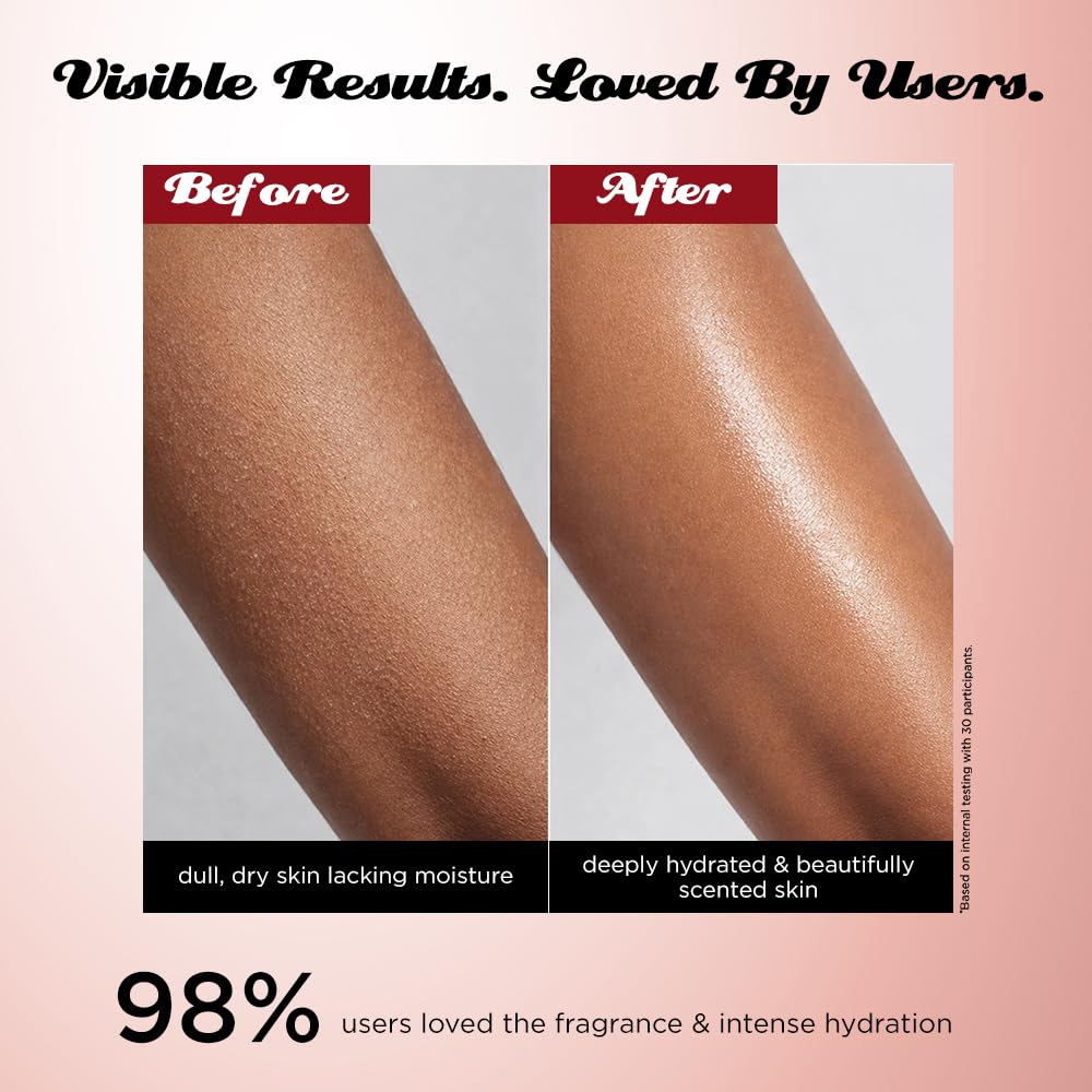 Before and after comparison of skin hydration with text indicating user satisfaction.