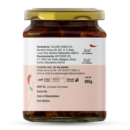 ADF Soul Spicy red chilli pickle made in 100% Olive Oil | Hot, hearty and handcrafted | 265g