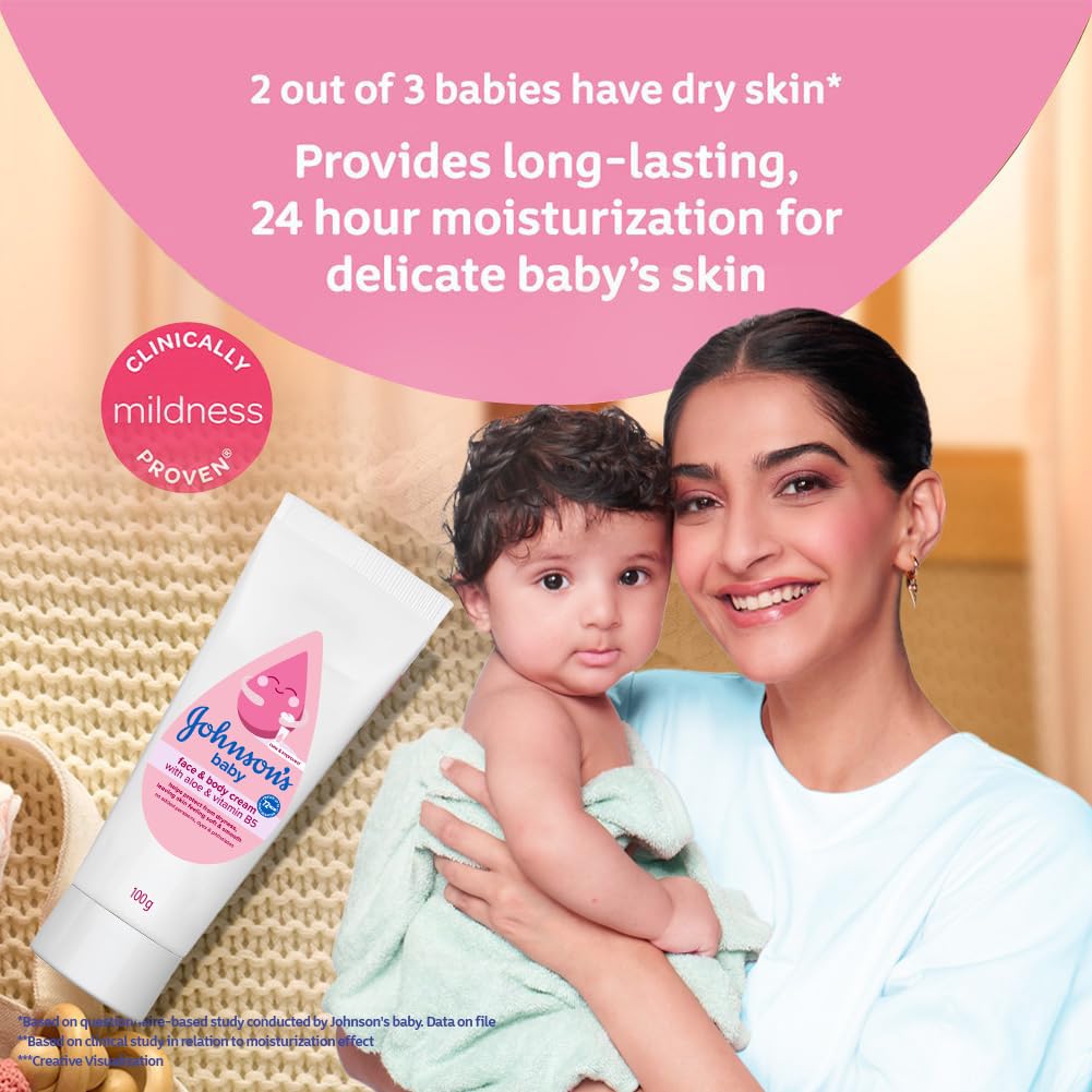 Johnson's Baby Cream 200g | Face & Body Cream for All Skin Types including Sensitive Skin | Helps Protect from Dryness | Baby's Skin Feels Soft & Smooth | With Aloe & Vitamin B5 | No Added Parabens, Dyes & Pthalates | Pediatrician Tested