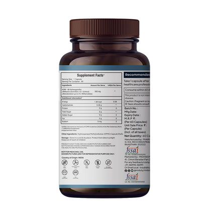 Zephivo Miduty Palak Notes Ashwagandha 3X (500 mg) Supplement - KSM 66 Ashwagandha - Triple Strength Formula - For Mood Stability - Focus, Strength and Stress - 60 Veg Capsules
