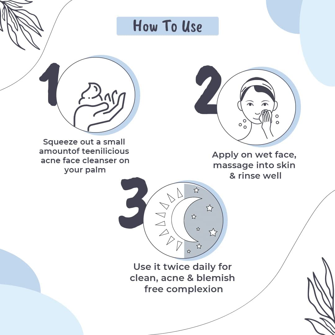 Teenilicious Acne Face Cleanser With 1.5% Salicylic Acid & Tea Tree Oil | Acne Face Cleanser For Men & Women | Face Cleanser For Blackheads & Whiteheads | For Oily Skin To Clear Skin Pores - 60gm