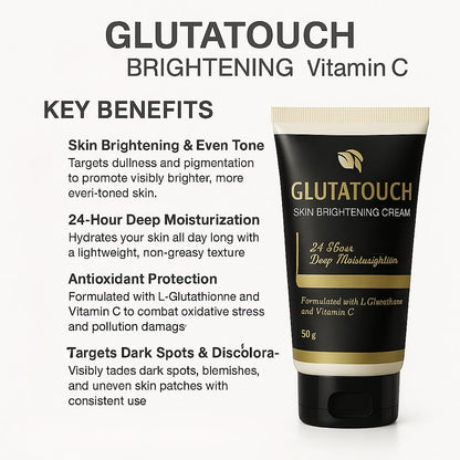 GLUTATOUCH Skin Brightening Cream with L-Glutathione and Vitamin C for 24-Hour Moisturizing, Skin Radiance, Dark Spot Reduction, and Even-Tone Enhancement, 50g