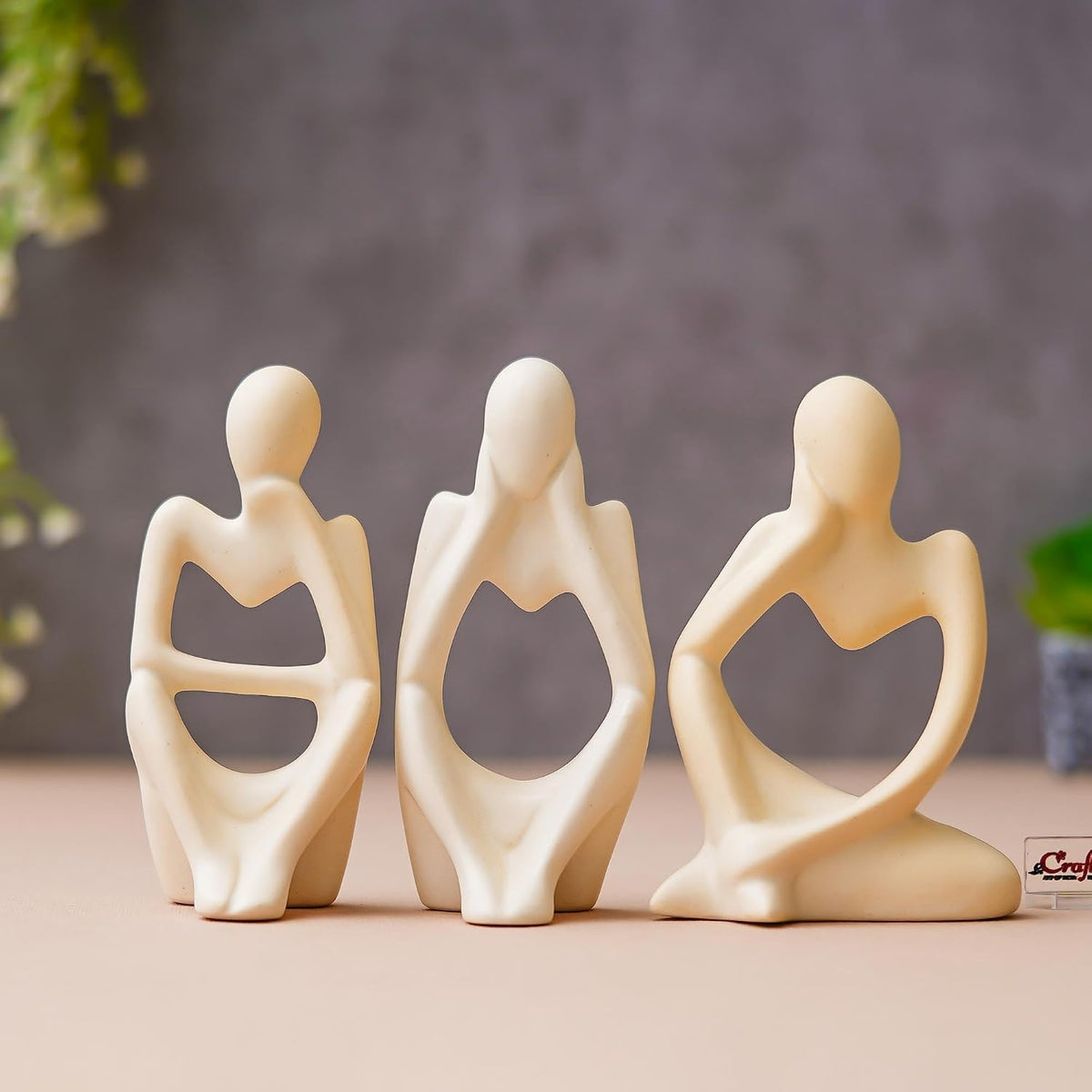 eCraftIndia Resin Decorative Thinking Human Figurines Statues Showpieces (Set of 3, White)| Home Decor Items for Living Room Bedroom Hall Office Desk Bookshelf Table| Home Decor Gifts for Birthday