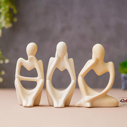 eCraftIndia Resin Decorative Thinking Human Figurines Statues Showpieces (Set of 3, White)| Home Decor Items for Living Room Bedroom Hall Office Desk Bookshelf Table| Home Decor Gifts for Birthday