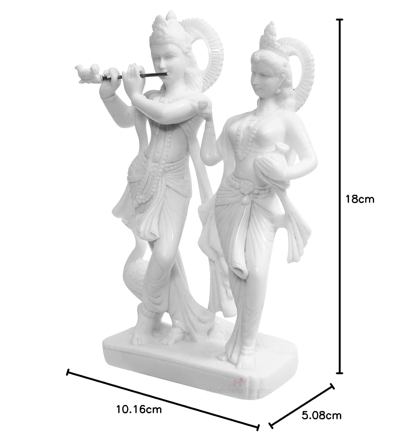 Handicrafts Paradise White Marble Radha Krishna MurtiHandcrafted Statue Showcasing Krishna with Flute God Idol for Home Temple Decor & Devotional Gift - 7 Inch