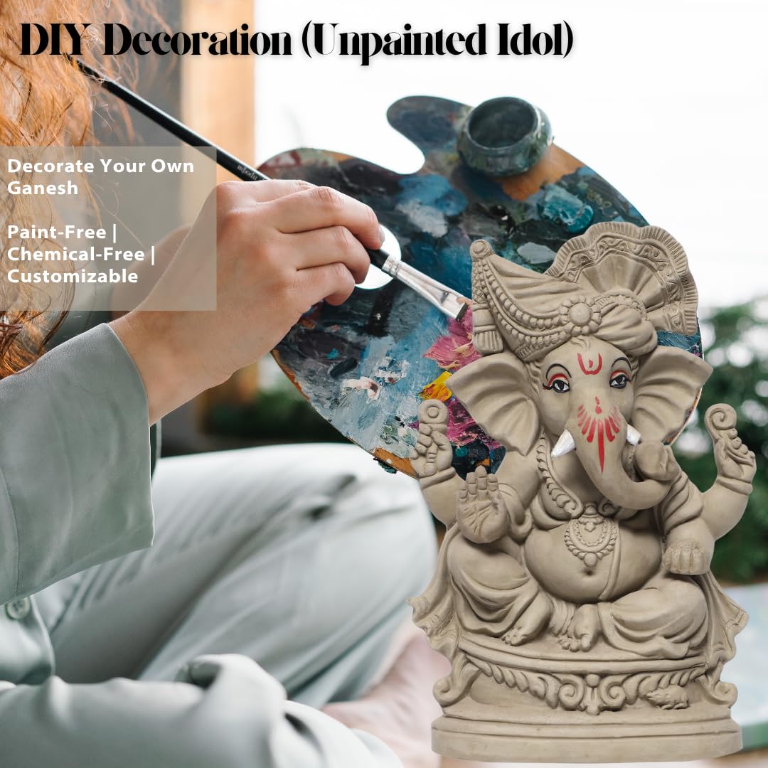 KSI Eco Friendly Ganesha Idol for Home Visarjan, Water Soluble Ganpati Murti, 8.6 Inch Maratha Pagdi Wale Ganesh, Biodegradable, Eco-Friendly Ganpati Decoration
