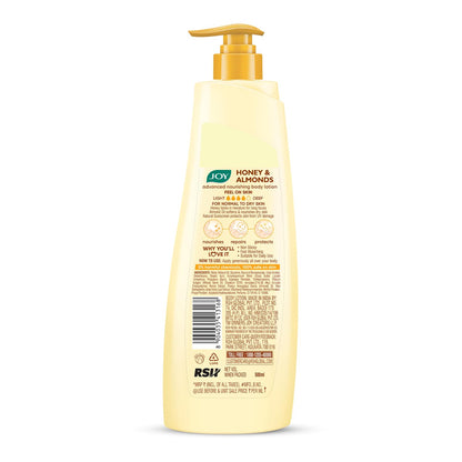 Joy Honey & Almonds Advanced Nourishing Lightweight Winter Body Lotion 500ml | Enriched With Shea Butter | Natural Sunscreen Filters | Suitable for Normal to Dry Skin