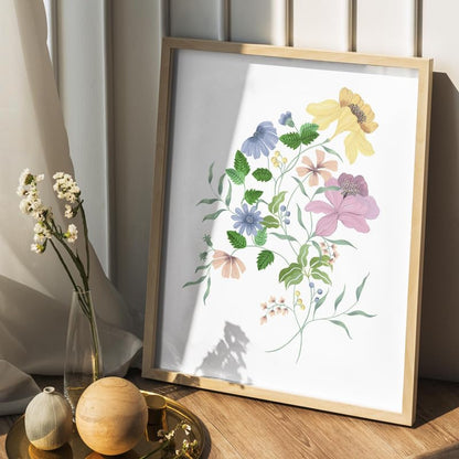 Floral Bouquet Wall Painting| Modern Art Painting for Living Room Bed Room and Office | 11 x 14 inches (Natural Frame)