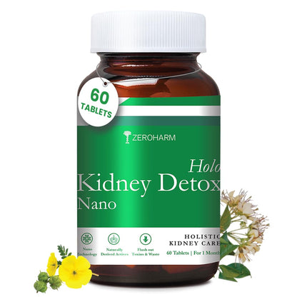 ZEROHARM Holo Kidney Detox | Herbal Creatinine & Kidney Support with Varuna, Punarnava,Pathachata | Kidney Detox & Cleanse for Men & Women | Nano Formulated Ayurvedic Health Supplement - 60 Tablets