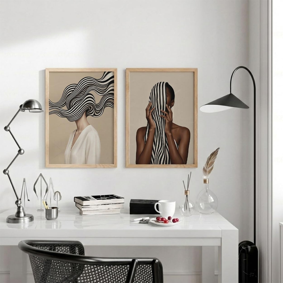 Modern Art Wall Painting Set of 2 for Living Room | Premium HD Printed Wall Frames for Bedroom, Office & Home Decor | Minimalist Contemporary Wall Art (Ready to Hang) (M.9, 13x19 inches)