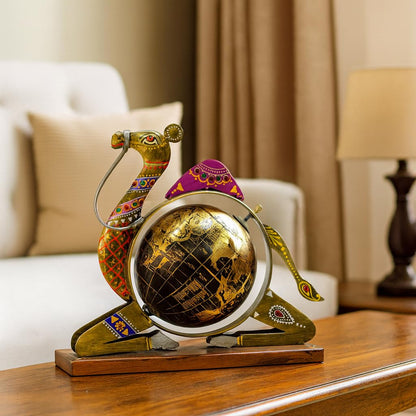 Home and Office Decorative Globe Metal Rajasthani Camel Table Top Showpiece Globe, Home House Decoration items, Decor and Gift for Living Room, Showcase, Office Desk, Interior, B'day Gift