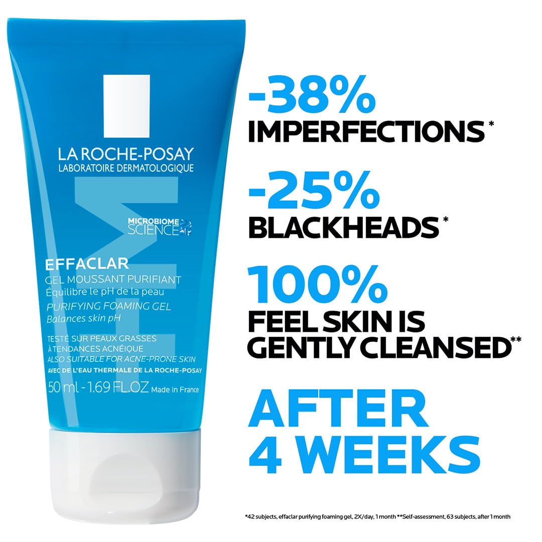 La Roche-Posay effaclar gel with cleansing benefits on a white background