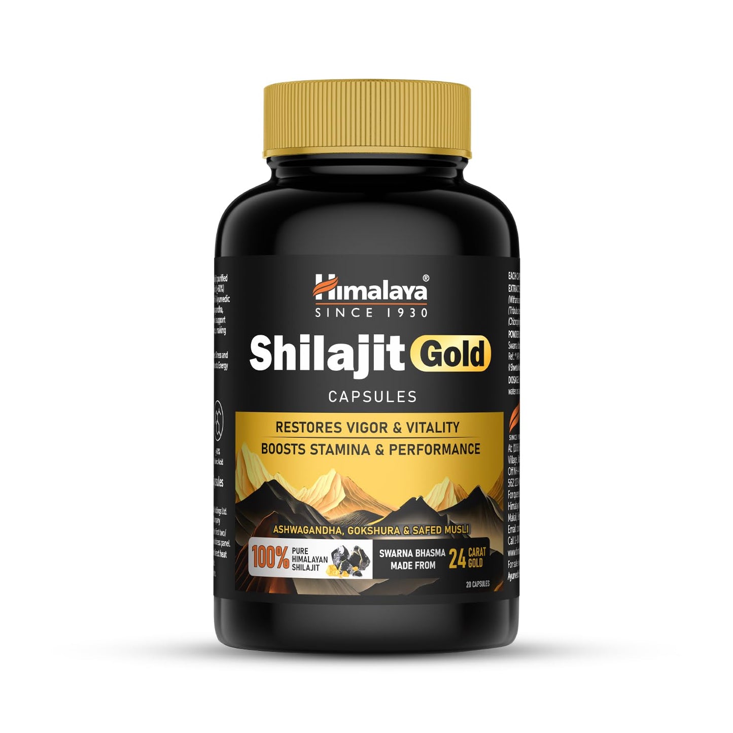 Himalaya Shilajit Gold capsules bottle on a white background