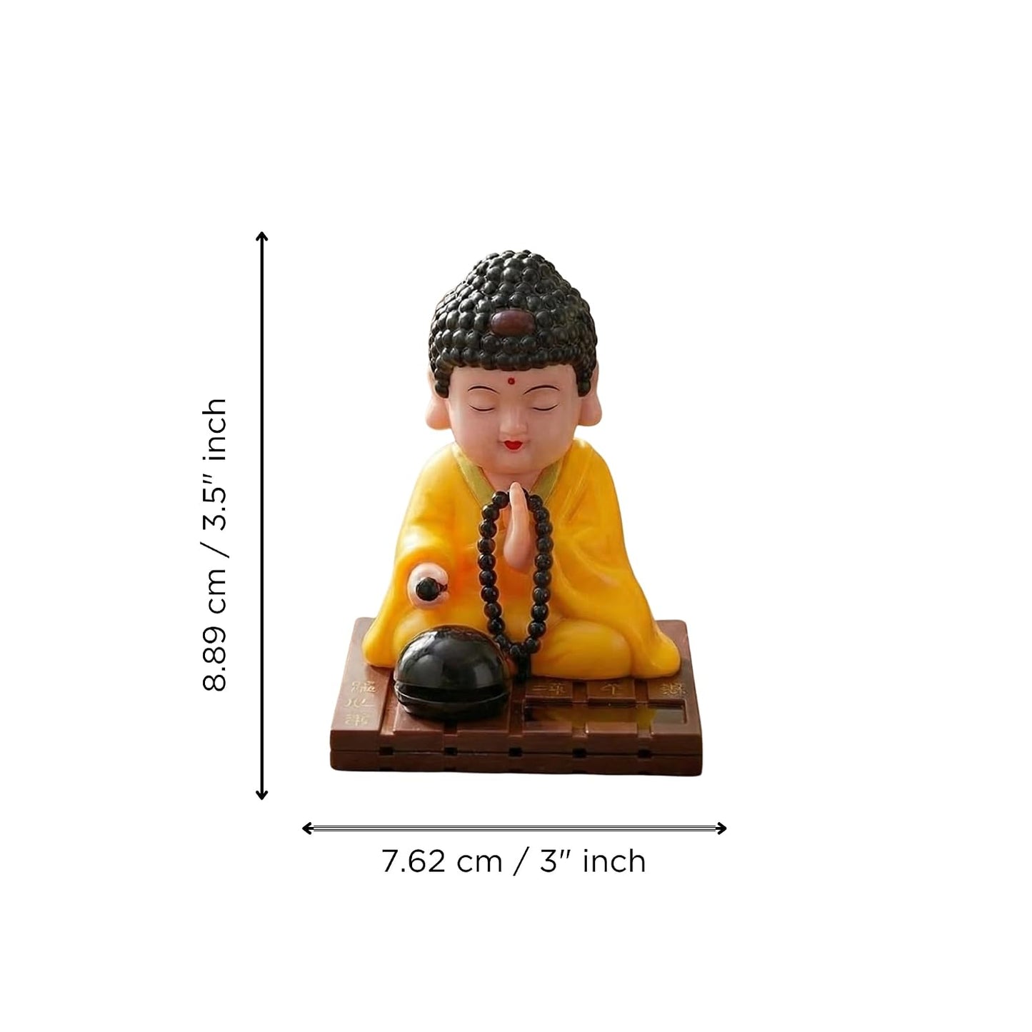 eCraftIndia Moving Head Monk Buddha Idol Showpiece for Home Decor Car Dashboard Office | Feng Shui Spiritual Meditation Buddha Statue Figurine for Good Luck Gift for Housewarming (Plastic, Yellow)