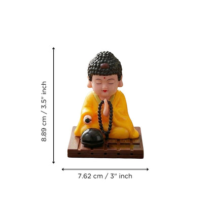 eCraftIndia Moving Head Monk Buddha Idol Showpiece for Home Decor Car Dashboard Office | Feng Shui Spiritual Meditation Buddha Statue Figurine for Good Luck Gift for Housewarming (Plastic, Yellow)