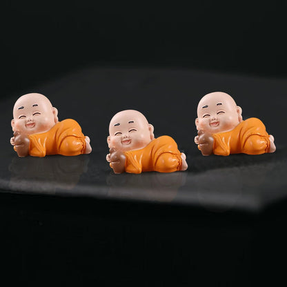 Little Cute Buddha for Table Decor | Home Decor (Pack of 3, Orange)