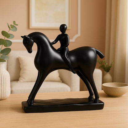 Elegant Resin Horse with Rider Décor, Black, Pack of 1