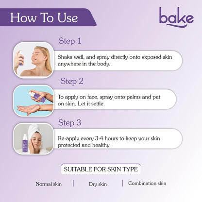 BAKE Spf 70 Sunscreen Spray Pa++++|Waterproof - 180 Minutes|With 2% Kojic Acid & Alpha Arbutin,Sweat Resistant|For Tan Removal,Pigmentation & Uva/B Sun Protection|No Whitecast,Lightweight - 100Ml,All