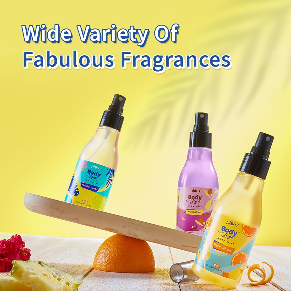 Plum BodyLovin' Trippin' Mimosas Body Mist | Long Lasting Citrus Fragrance For Women & Men With Grapefruit, Red Berries & Musk | High On Fun | Travel-Friendly Perfume Body Spray 150 ml