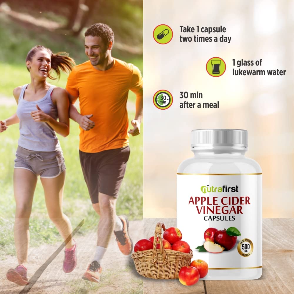 Nutrafirst Apple Cider Vinegar Capsules (500mg) for Weight Management, Skin & Hair Health in Men & Women – 60 Capsules