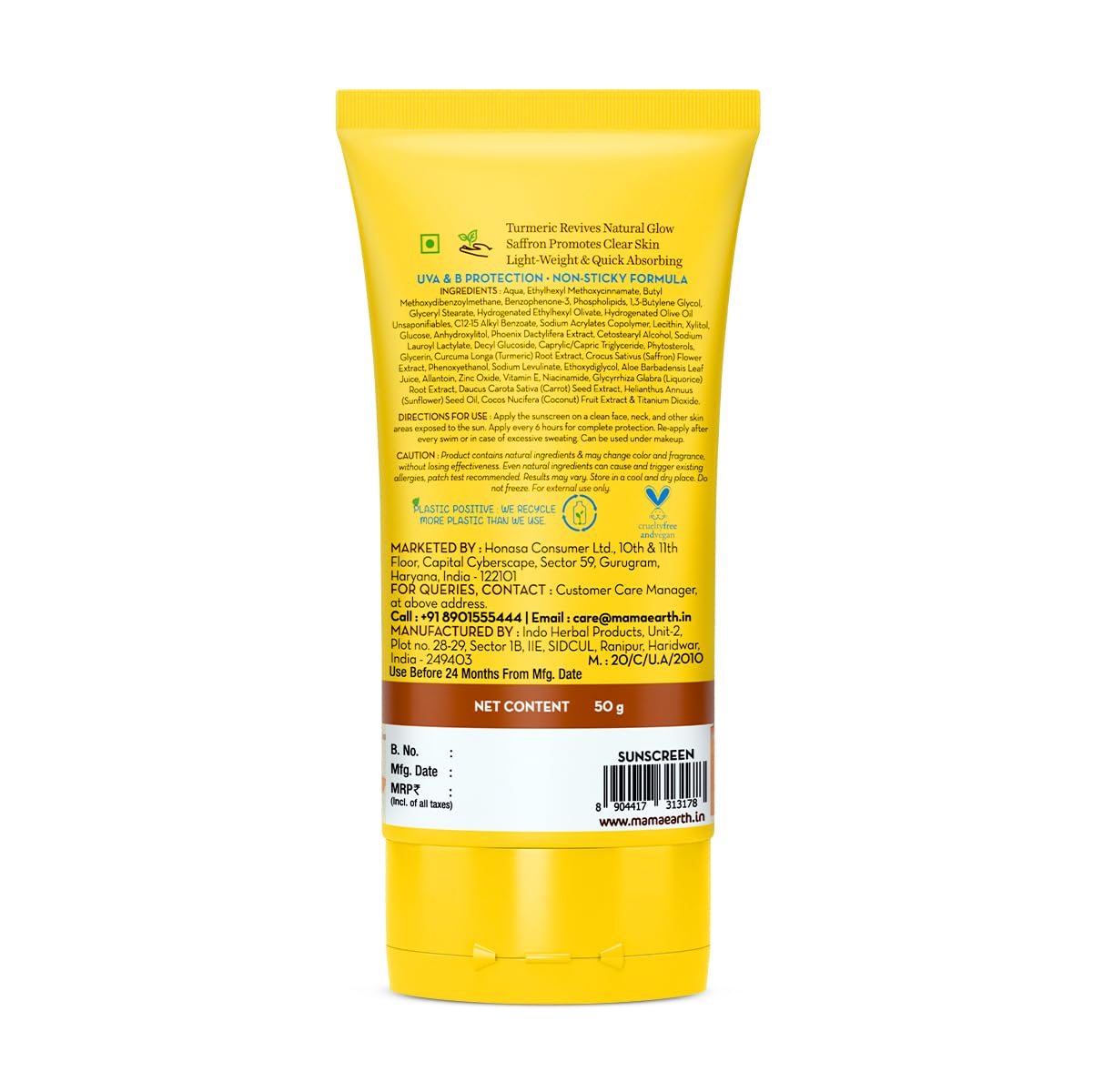 Mamaearth Ubtan Detan Sunscreen With Turmeric & Saffron | SPF 50 & PA++++ for UVA/B Protection | Tan Protection | Brightens Skin | Non-Greasy & Lightweight | No White Cast | For All Skin Types | 50 g
