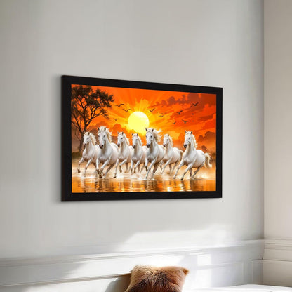 7 Horses Vastu Frame Wall Art Painting, Seven White Running Horses