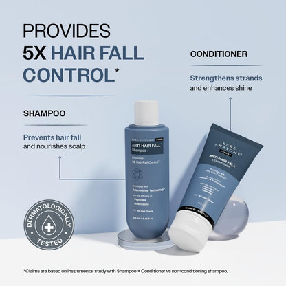 Bare Anatomy Anti-Hair Fall Shampoo (250ml) & Anti-Hair Fall Conditioner Combo (175ml) | Provides 5X Hair Fall Control | Adenosine, Redensyl, Rosemary & Peptides | Strengthens Roots & Reduces Breakage