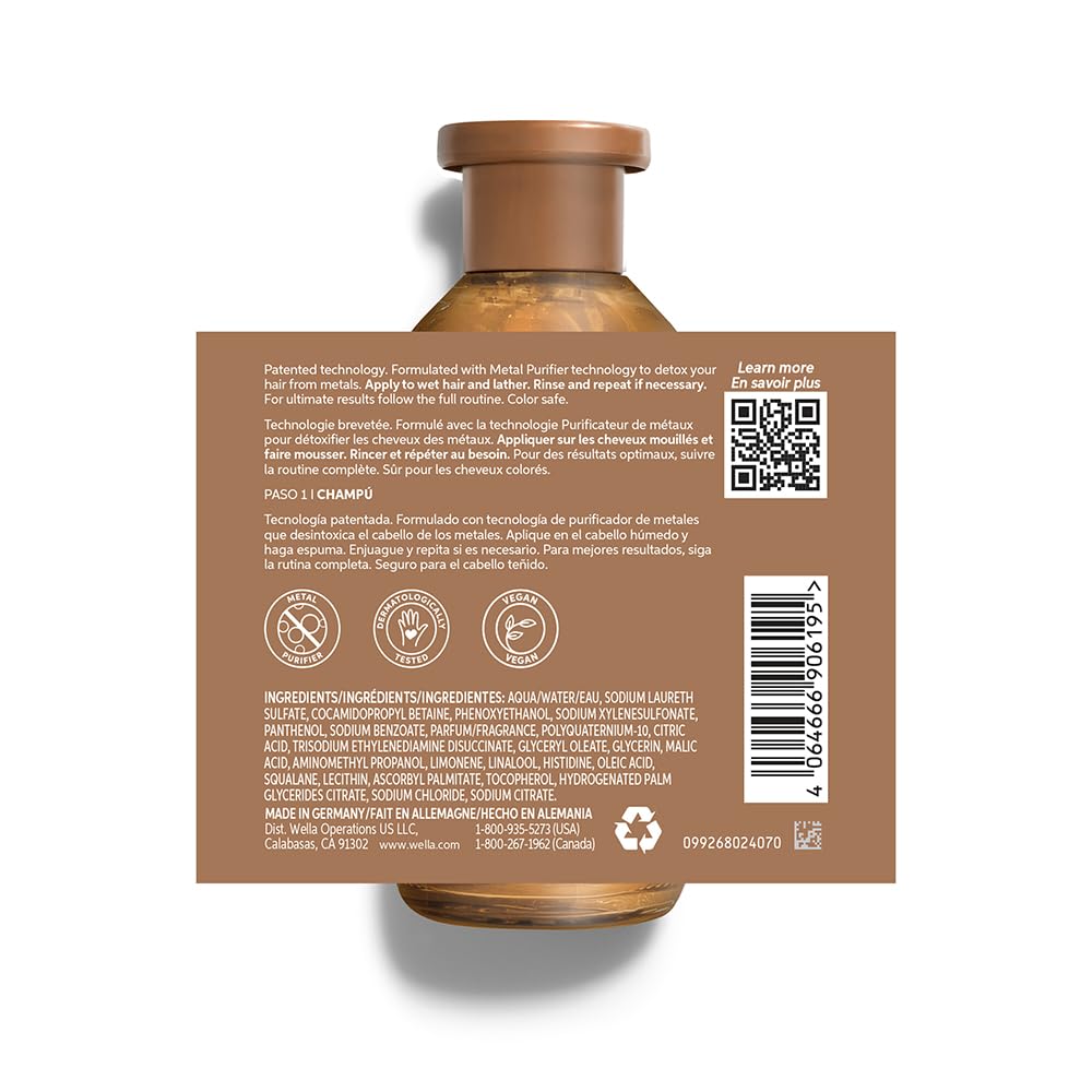 Back of a shampoo bottle with label and QR code on a white background